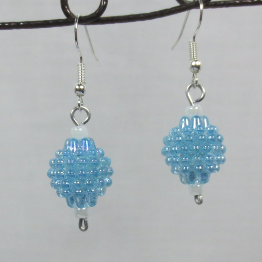 Handcrafted Pierced Earrings Baby Blue Iridescent Lightweight Everyday Dangle